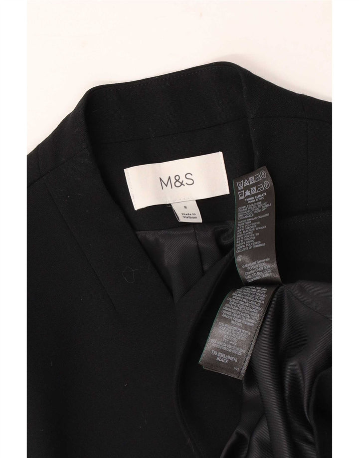 Jaqueta Blazer aberta feminina Marks & Spencer Reino Unido 8 pequena preta poliéster