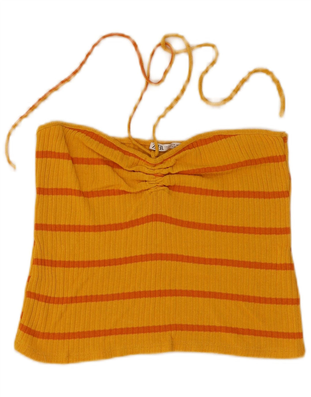 Zara Womens Crop Halter Top UK 12 Médio Amarelo Listrado