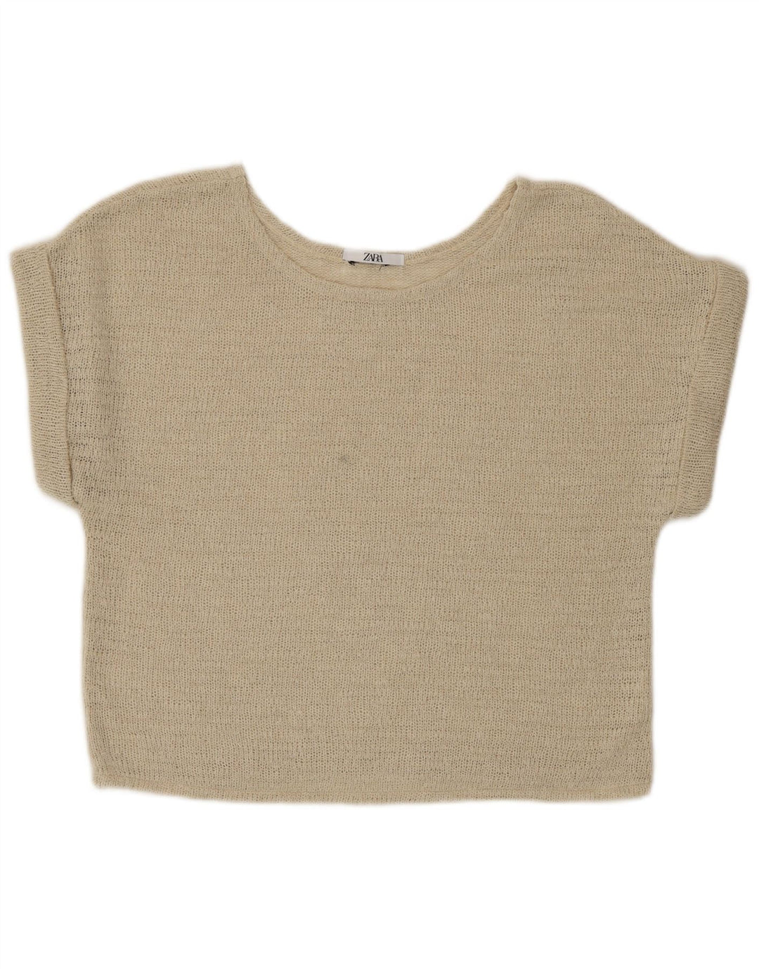 Zara blusa feminina de malha cortada top Reino Unido 16 grande bege