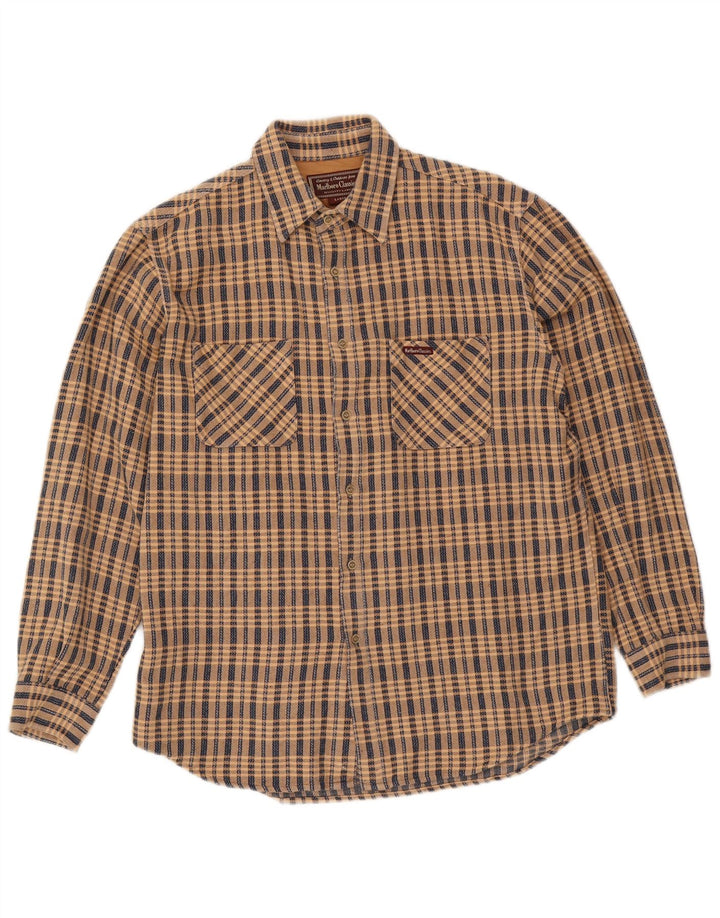 Camisa masculina de flanela Marlboro Classics grande algodão xadrez bege