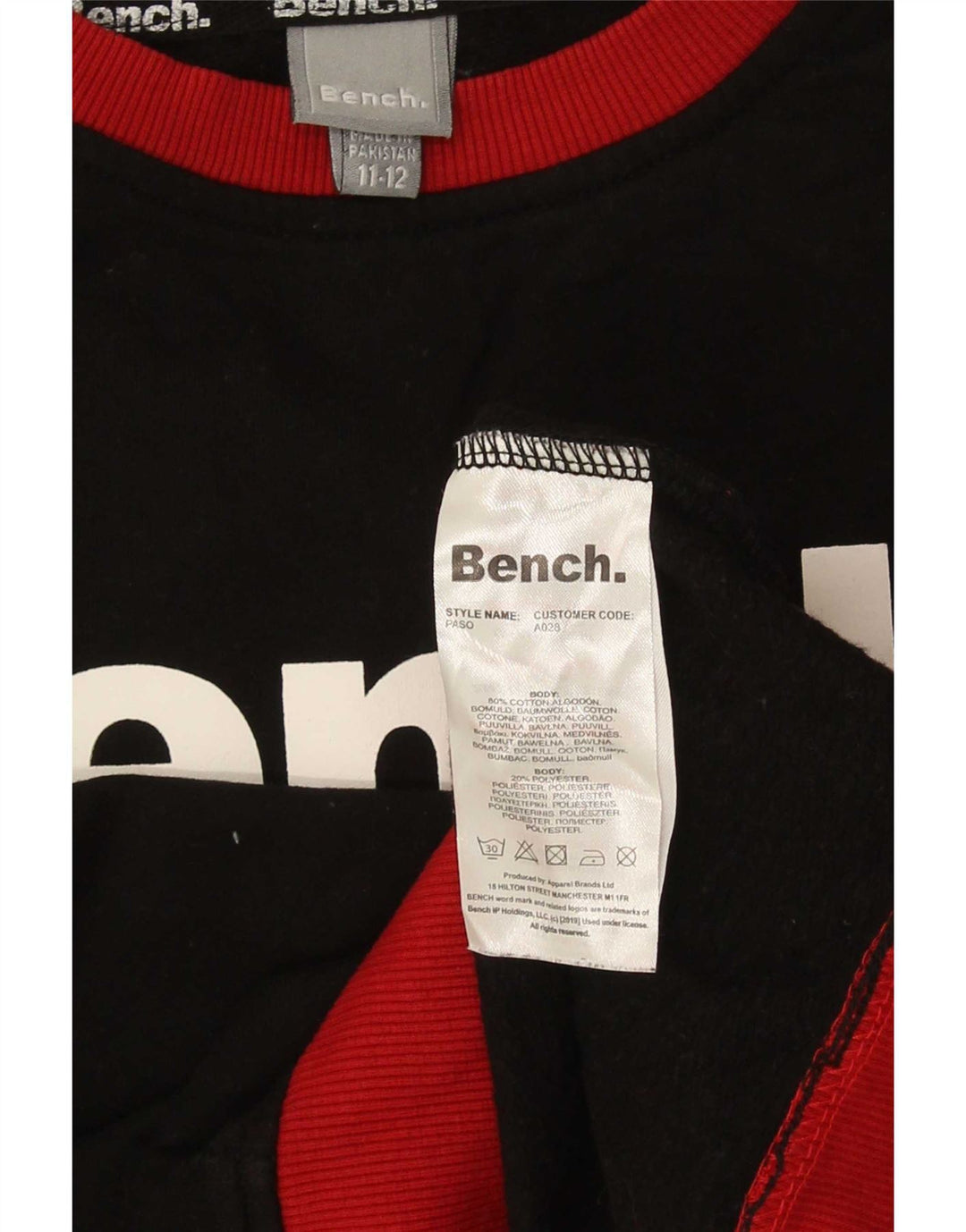 Suéter gráfico Bench Boys 11-12 anos algodão preto