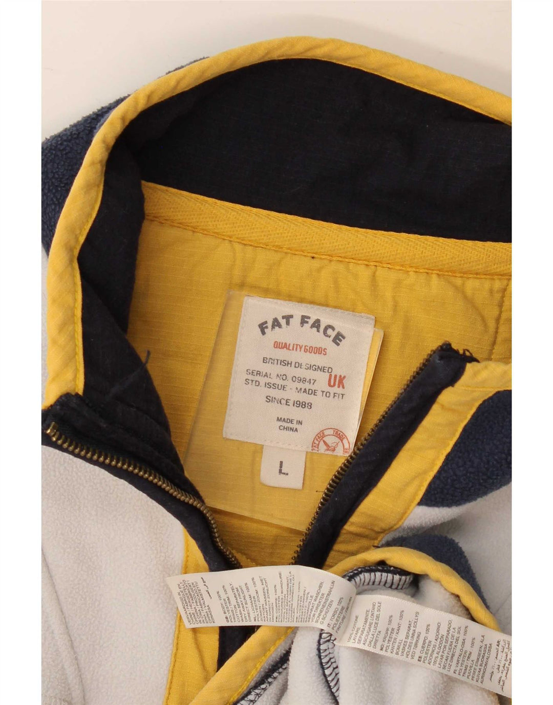 Jaqueta de lã masculina Fat Face UK 40 Grande Poliéster Colourblock Azul Marinho