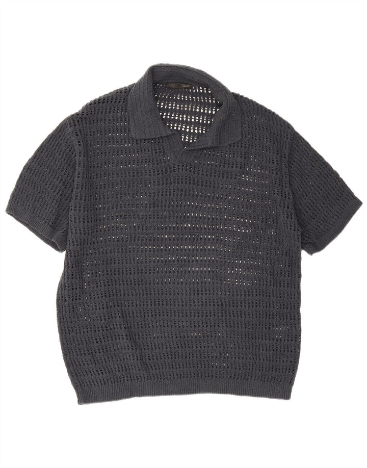 Camisa polo masculina Zara algodão cinza médio