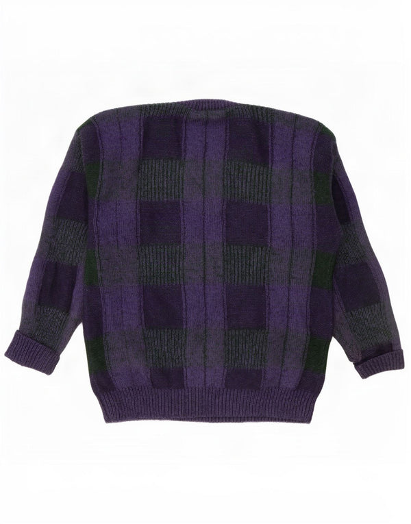 Suéter masculino vintage com decote em V XL xadrez roxo