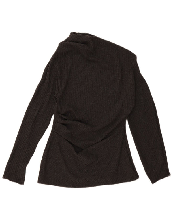 Top feminino Zara com um ombro UK 14 grande poliéster cinza