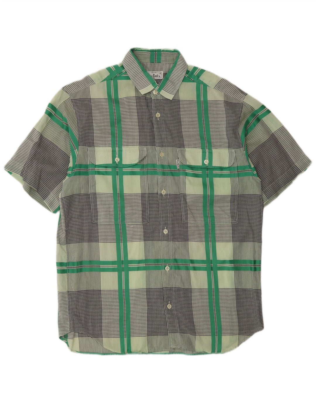 Pierre Cardin Camisa masculina de manga curta xadrez verde médio