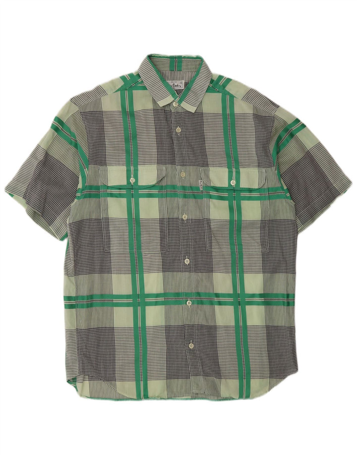 Pierre Cardin Camisa masculina de manga curta xadrez verde médio