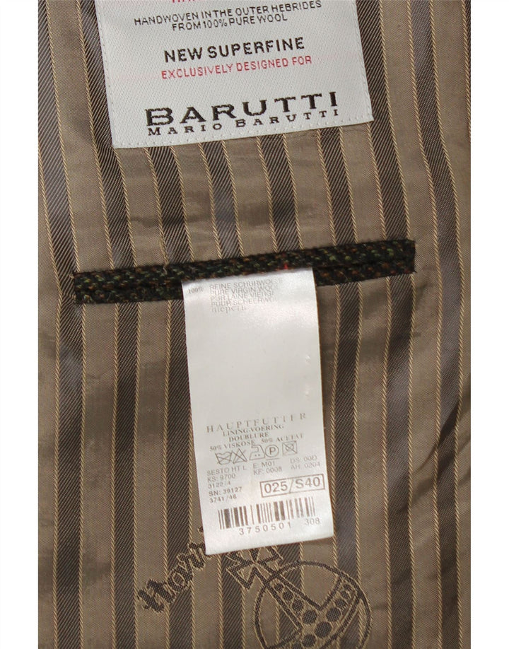 Jaqueta blazer masculina Mario Barutti com 3 botões Reino Unido 46 3XL cáqui xadrez lã virgem