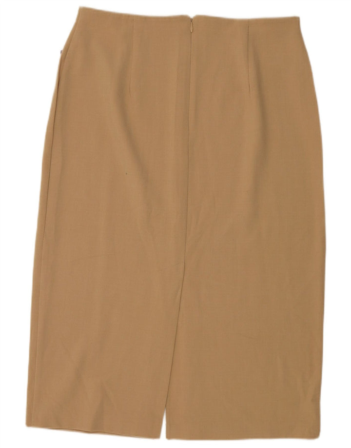 Saia lápis feminina Marks & Spencer Reino Unido 18 XL W34 poliéster bege