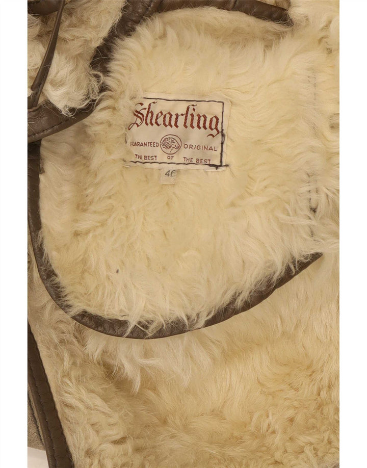Jaqueta feminina vintage de shearling IT 46 grande cinza