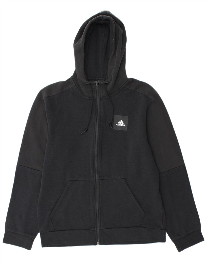 Adidas masculino zip moletom com capuz médio algodão preto