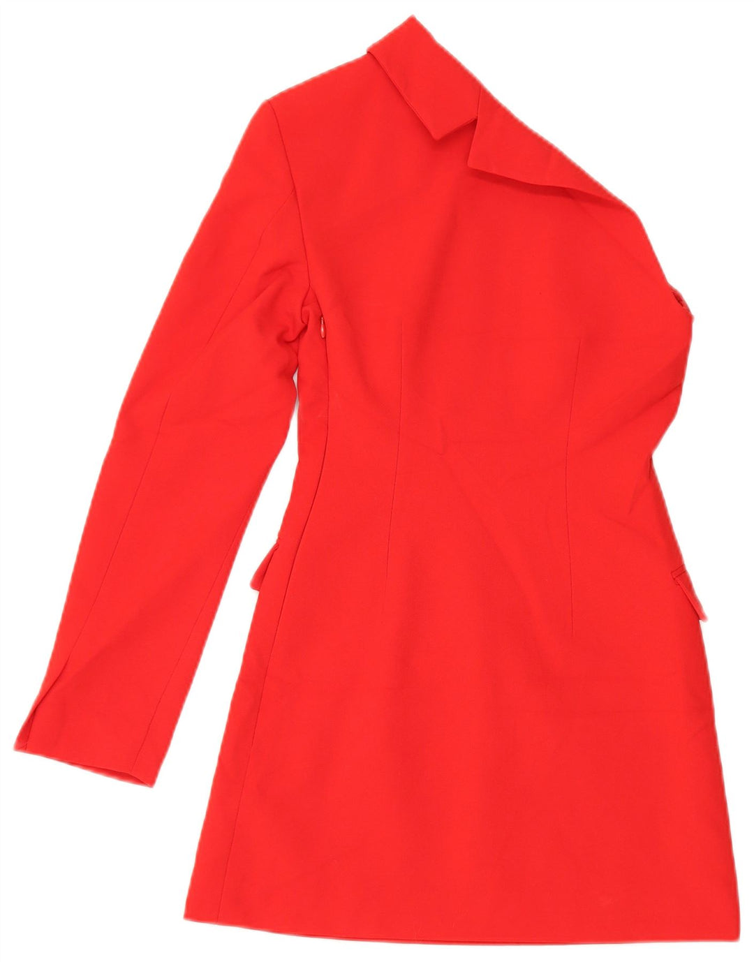 Vestido feminino Zara de manga comprida oversized com um ombro Reino Unido 6 XS poliéster vermelho