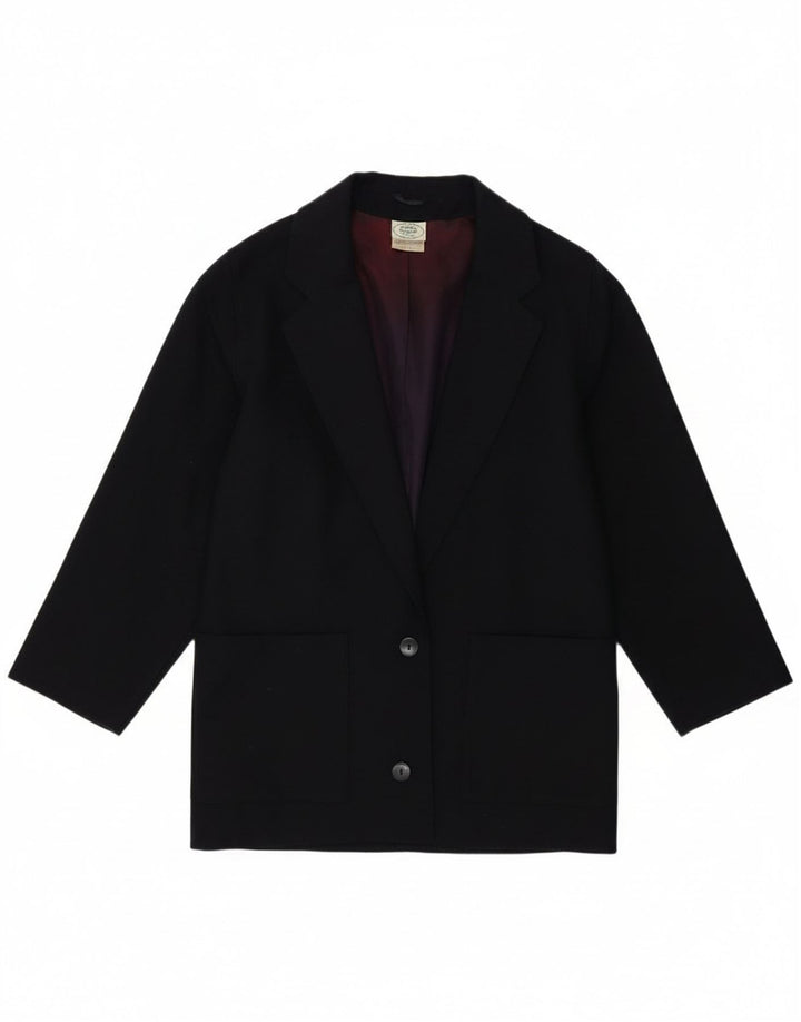 Jaqueta blazer feminina Laura Ashley com 2 botões Reino Unido 10 pequena lã azul marinho