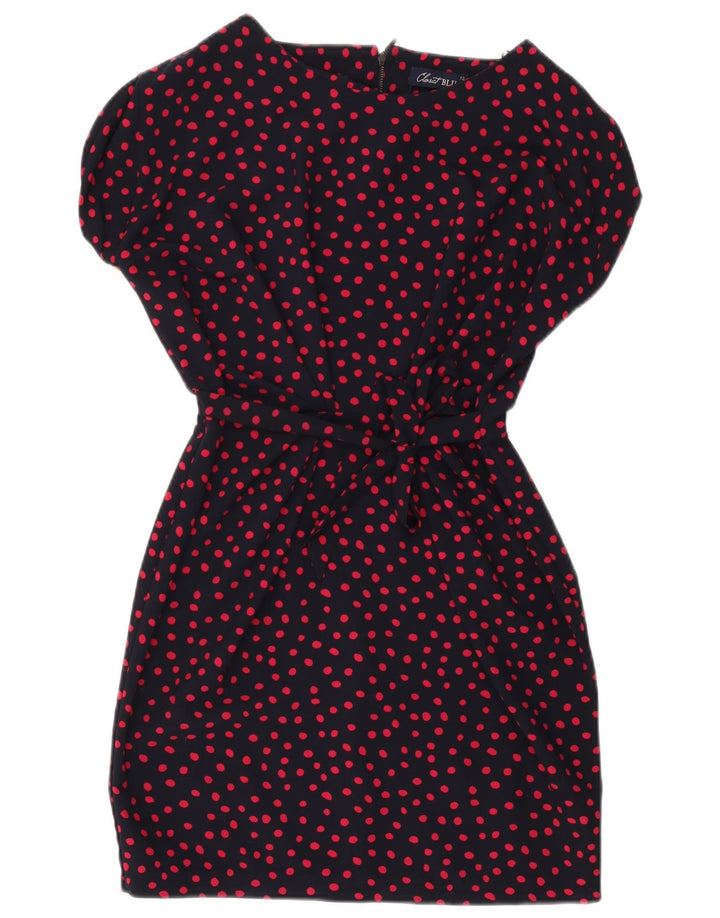 CLOSET Vestido básico feminino UK 12 médio azul marinho bolinhas poliéster