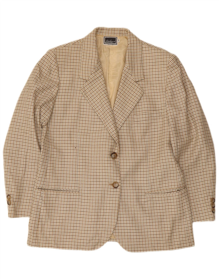 Luisa Spagnoli Jaqueta blazer feminina de 2 botões IT 48 XL Bege Houndstooth