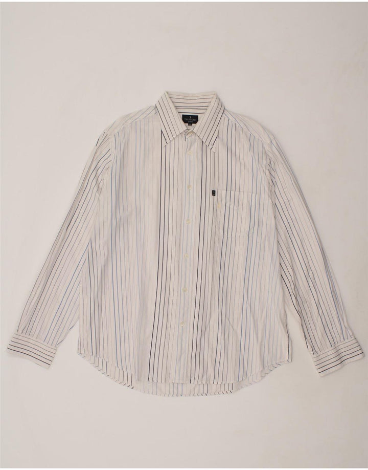 TRUSSARDI JEANS Mens Shirt 2XL White Pinstripe Cotton Vintage Trussardi Jeans and Second-Hand Trussardi Jeans from Messina Hembry 