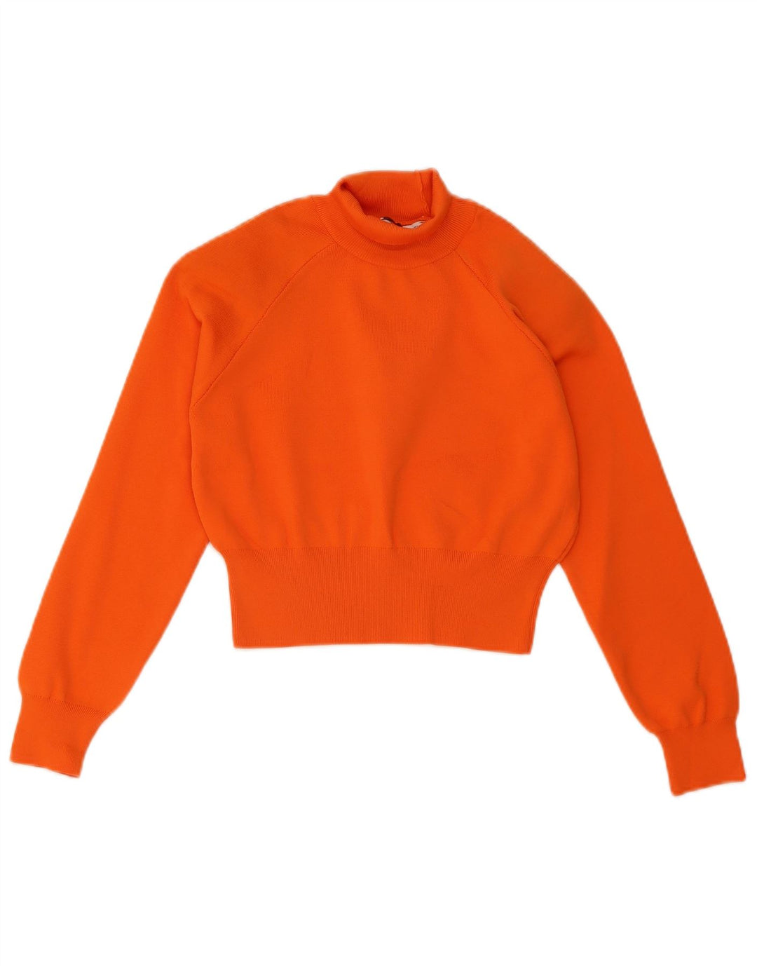 Zara Suéter feminino cropped com gola redonda Reino Unido 10 poliéster laranja pequeno