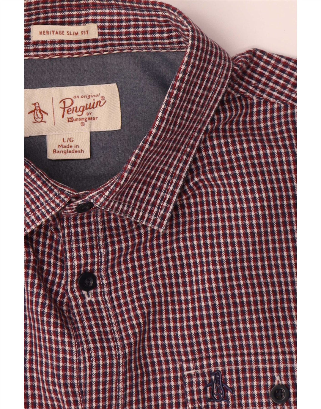Camisa masculina Penguin Heritage Slim Fit grande algodão xadrez vermelho