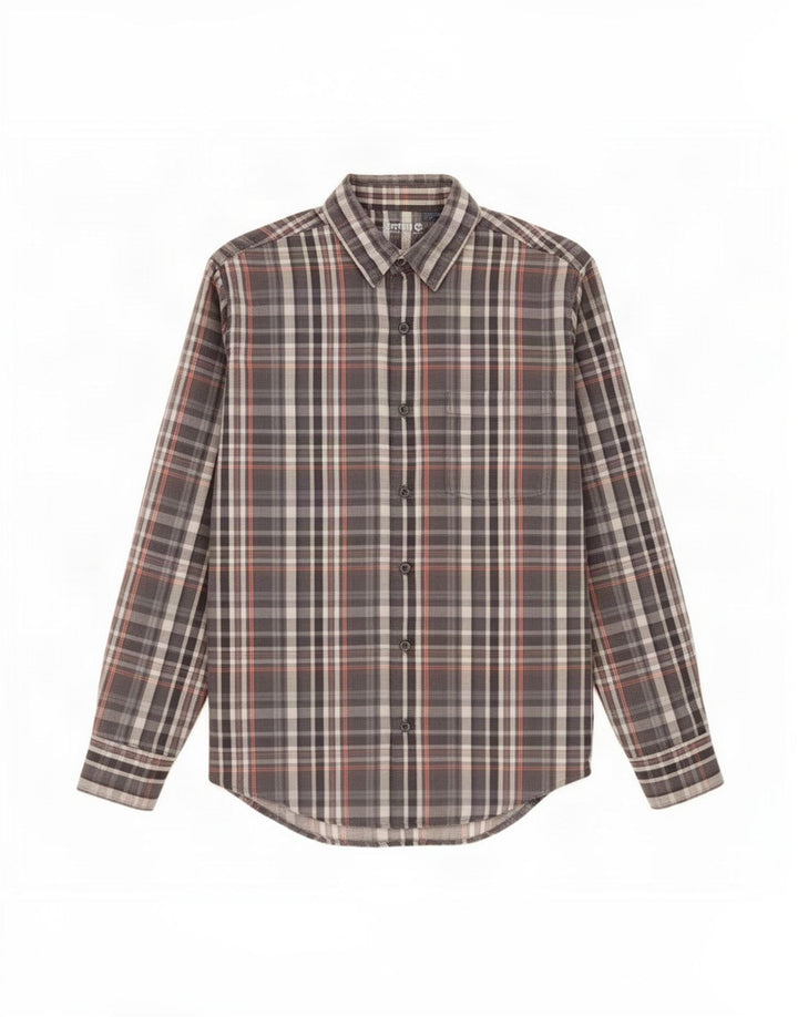 Camisa de flanela masculina Timberland média 15-16 anos algodão xadrez cinza
