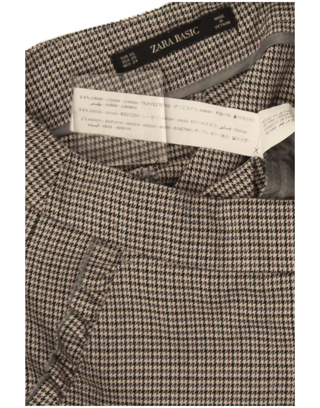 Calça Zara Feminina Slim Suit XS W24 L26 Cinza Houndstooth Poliéster