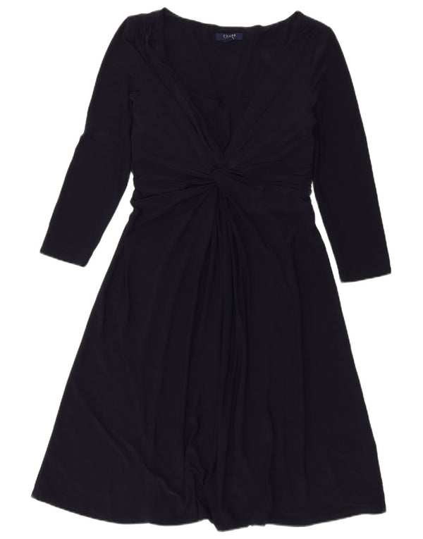 Vestido feminino Chaps manga 3/4 linha A UK 12 médio azul marinho poliéster