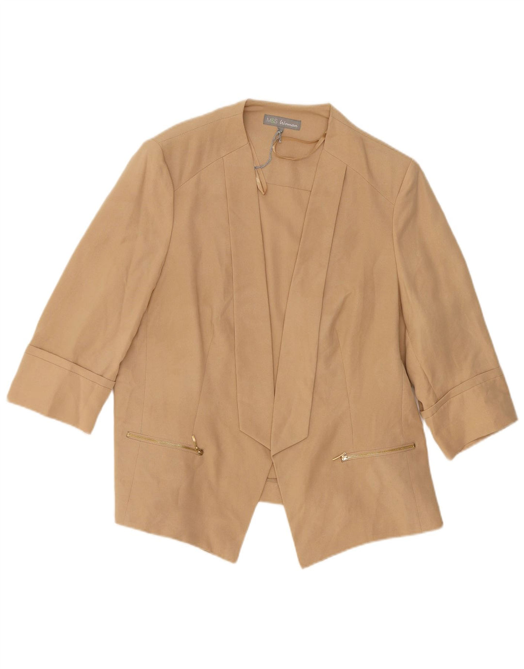 Jaqueta blazer feminina Marks & Spencer manga 3/4 aberta Reino Unido 20 2XL bege