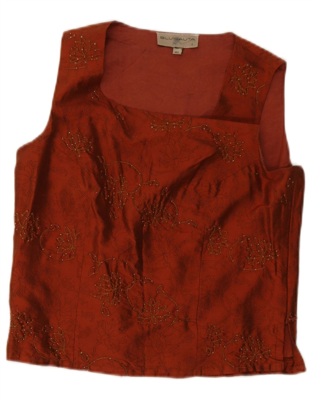 Blunauta Conjunto feminino de 4 botões e 3 peças IT 42 Médio W28 Laranja Floral Seda