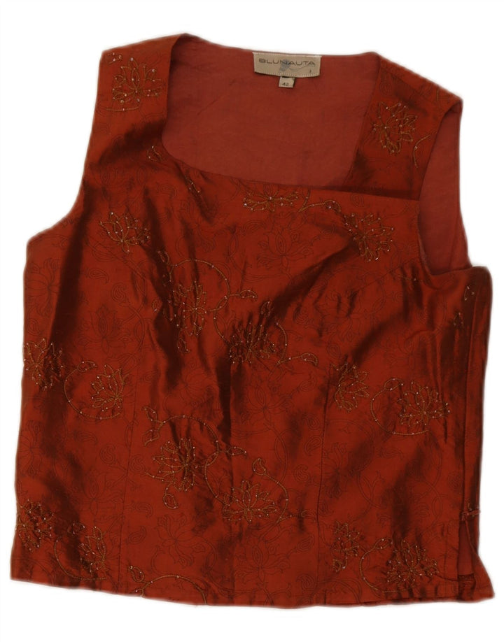 Blunauta Conjunto feminino de 4 botões e 3 peças IT 42 Médio W28 Laranja Floral Seda