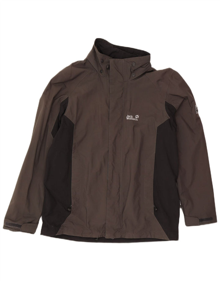 Jaqueta de chuva masculina Jack Wolfskin UK 36/38 médio marrom colorblock poliamida