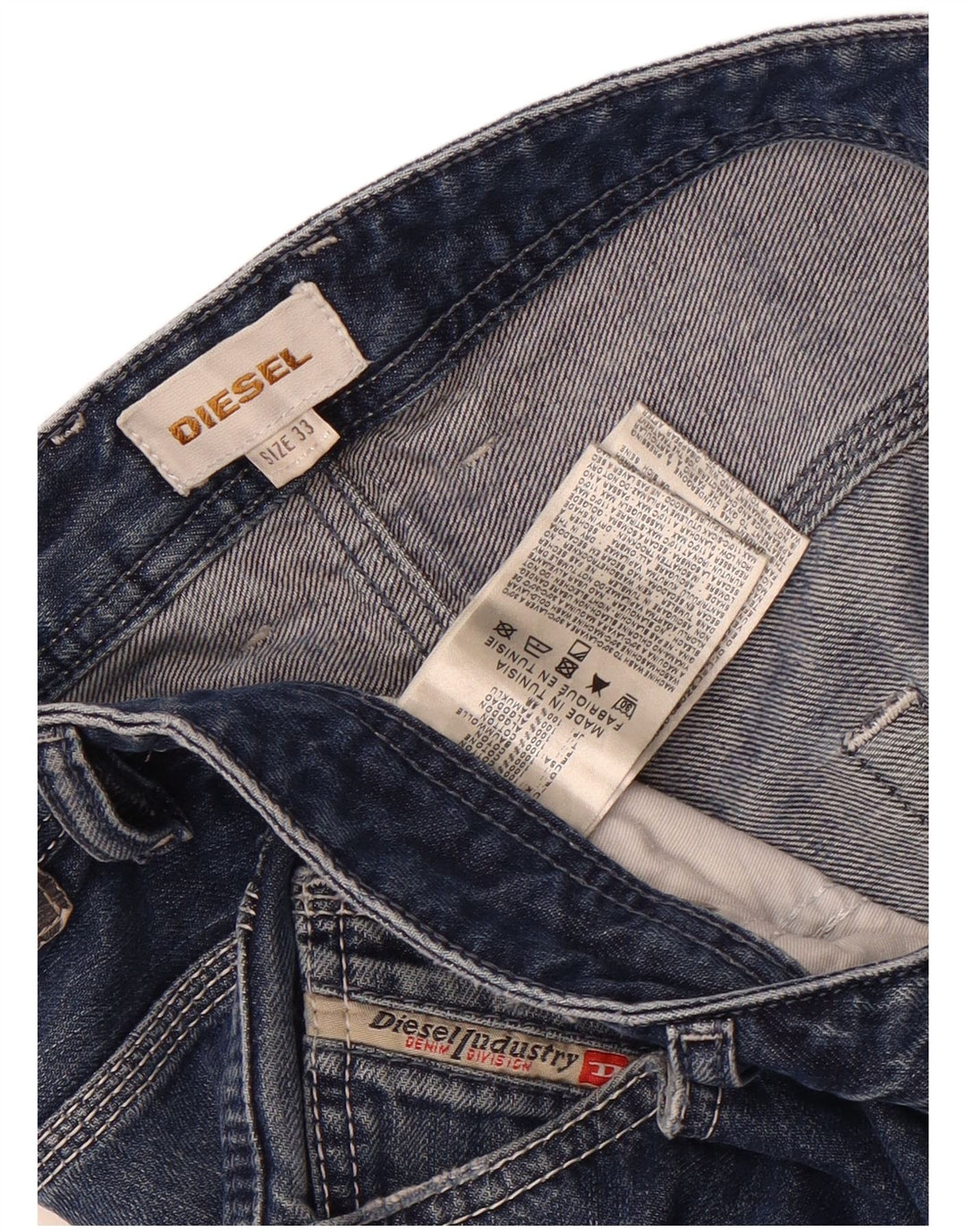 Shorts jeans masculino diesel desgastado W33 algodão azul médio
