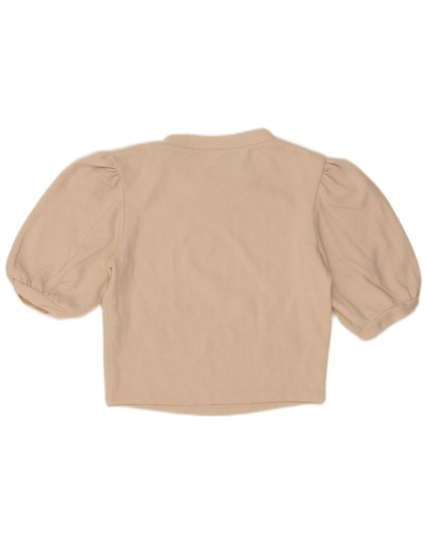 Blusa feminina Zara Top UK 10 pequeno algodão bege