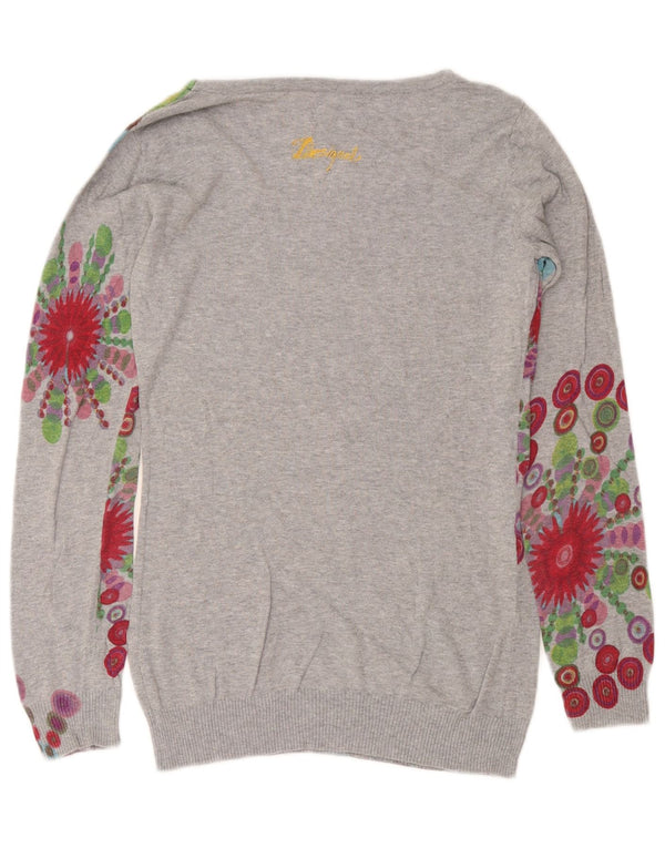 Suéter feminino Desigual com gola canoa e gola redonda Reino Unido 14 cinza médio geométrico