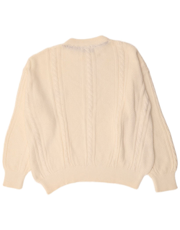 Suéter masculino vintage com pescoço de barco 2XL algodão branco