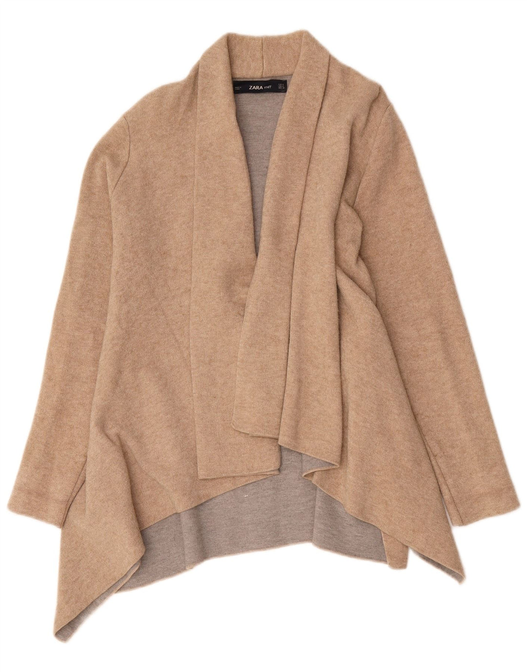 Zara Suéter cardigan assimétrico longline feminino Reino Unido 14 médio bege