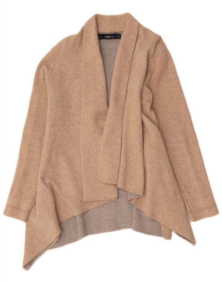 Zara Suéter cardigan assimétrico longline feminino Reino Unido 14 médio bege