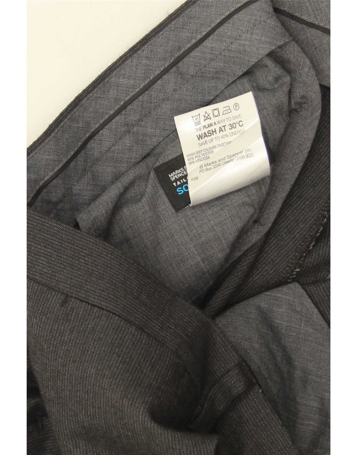 Calça masculina de terno reto Marks & Spencer W38 L31 risca de giz cinza