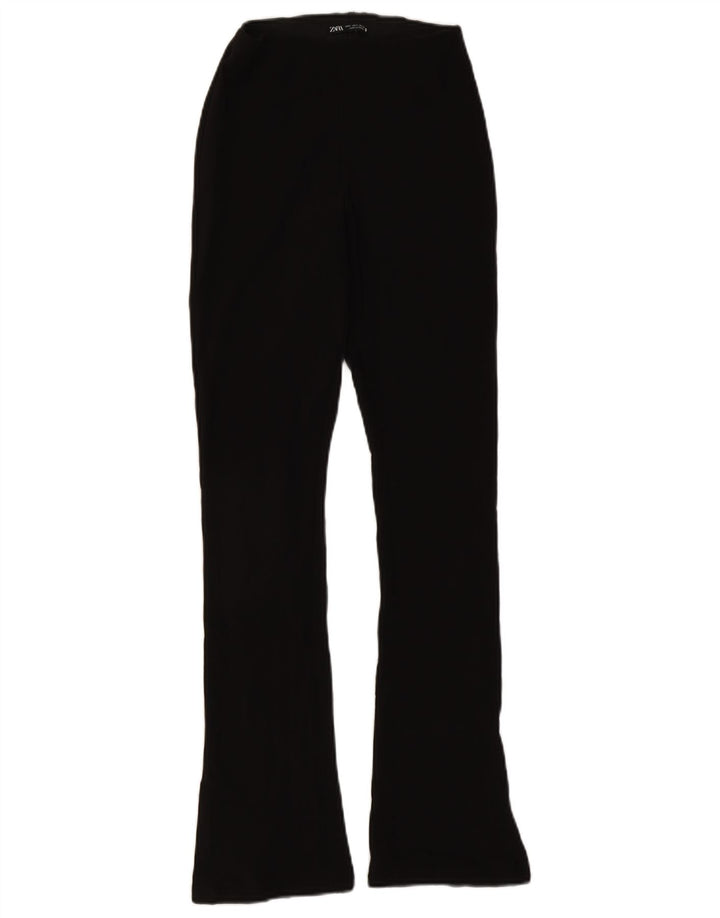 Calça feminina Zara Flare casual pequena W26 L30 poliéster preto