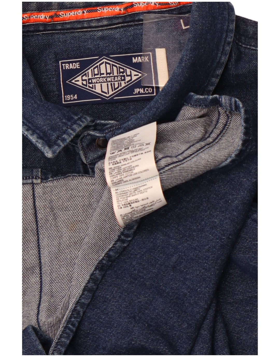 Camisa jeans masculina SUPERDRY grande algodão azul marinho