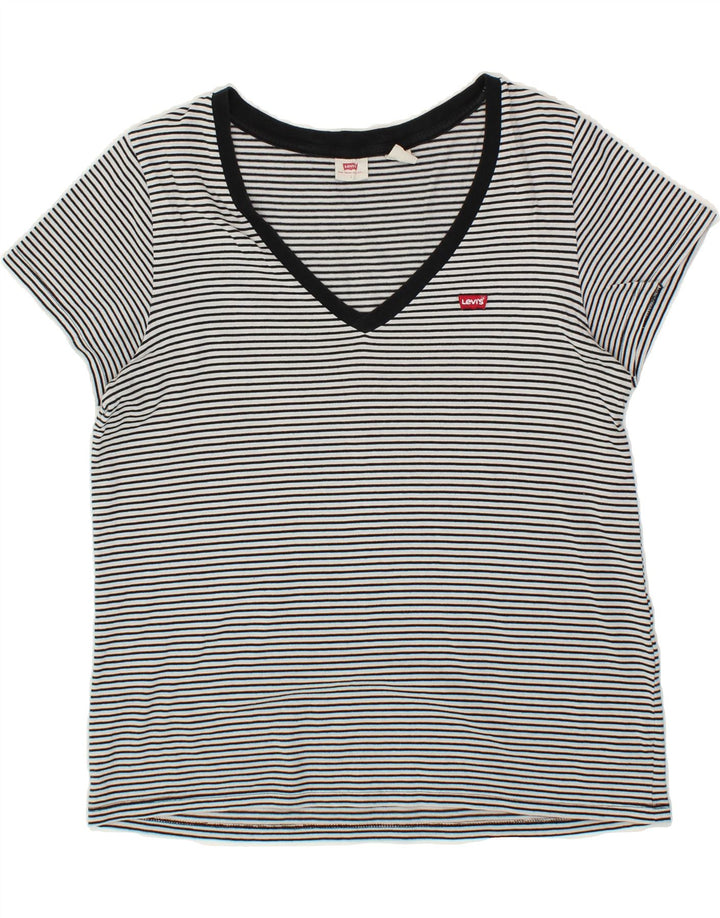 LEVI'S Womens T-Shirt Top UK 16 Large Grey Striped Vintage Levi's and Second-Hand Levi's from Messina Hembry 