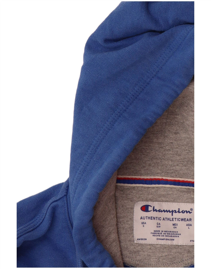 CHAMPION Suéter masculino com capuz gráfico pequeno azul algodão