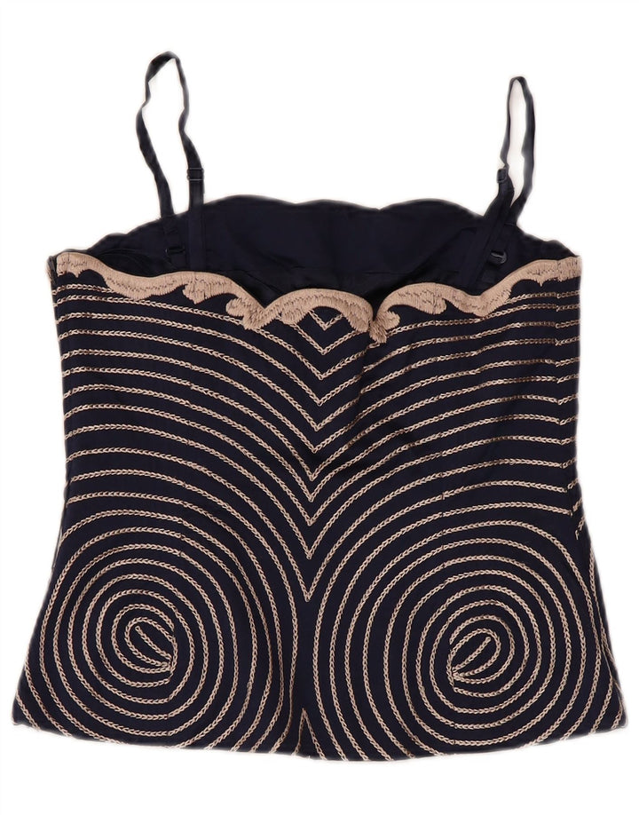 COAST Top espartilho feminino UK 10 pequeno seda floral azul marinho
