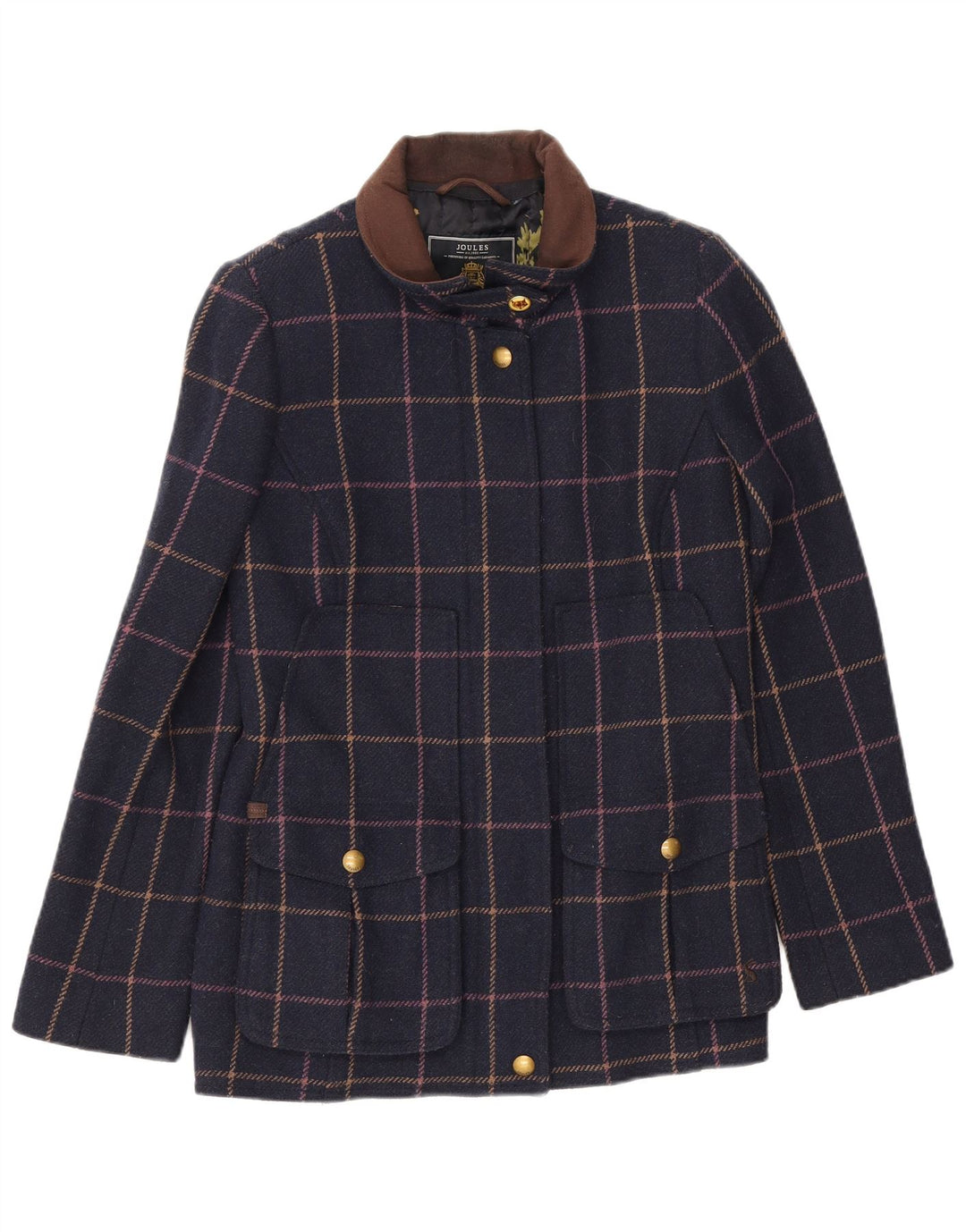 Jaqueta bomber feminina Joules UK 12 lã xadrez azul marinho médio