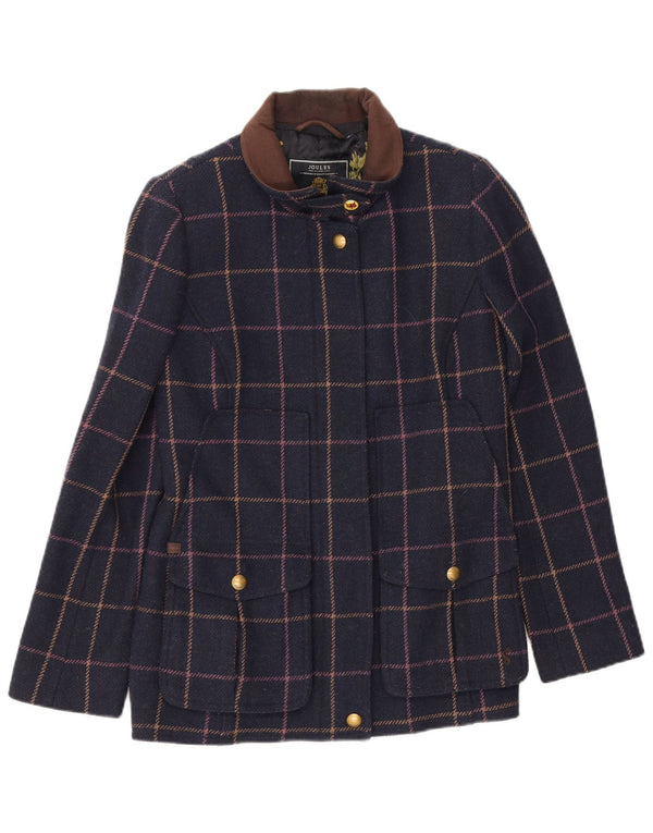 Jaqueta bomber feminina Joules UK 12 lã xadrez azul marinho médio
