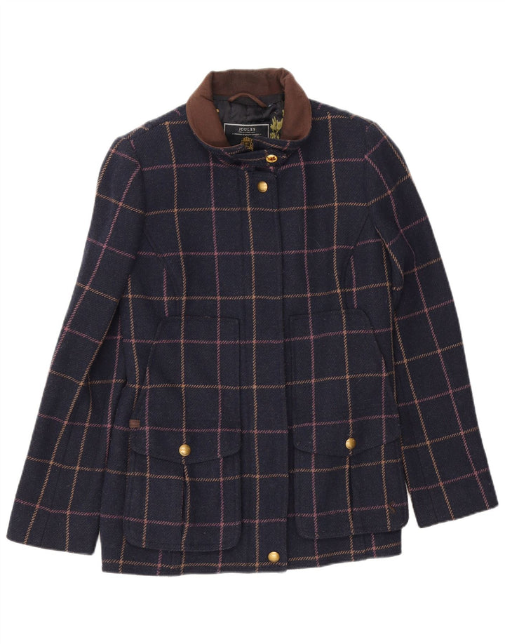 Jaqueta bomber feminina Joules UK 12 lã xadrez azul marinho médio