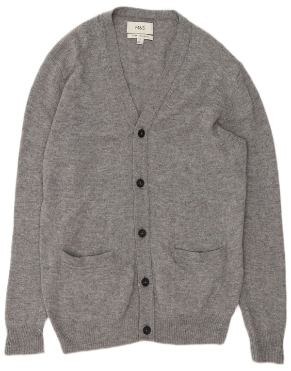 Suéter cardigã masculino MARKS & SPENCER lã de cordeiro manchada cinza médio