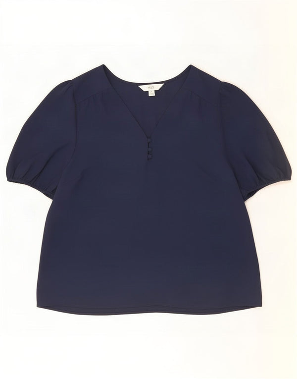 Marks & Spencer Womens Blouse Top UK 14 Medium Navy Blue Polyester