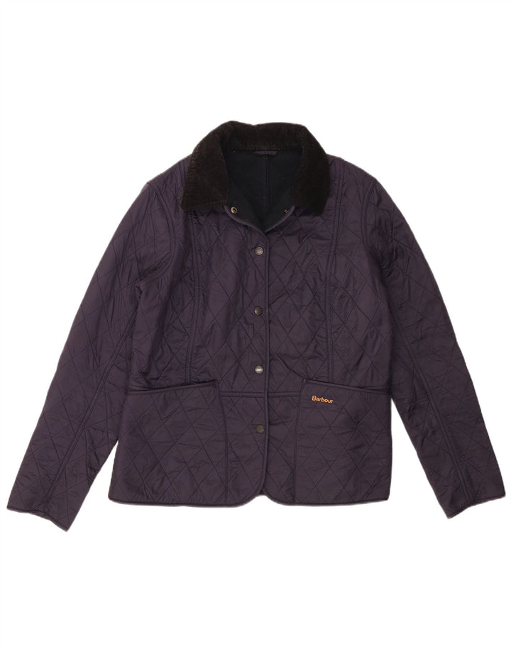 Jaqueta acolchoada feminina Barbour UK 14 grande bloco colorido azul marinho