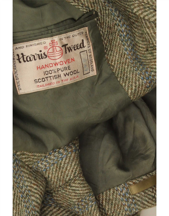 Jaqueta blazer masculina de 3 botões Harris Tweed Reino Unido 38 espinha de peixe cáqui médio