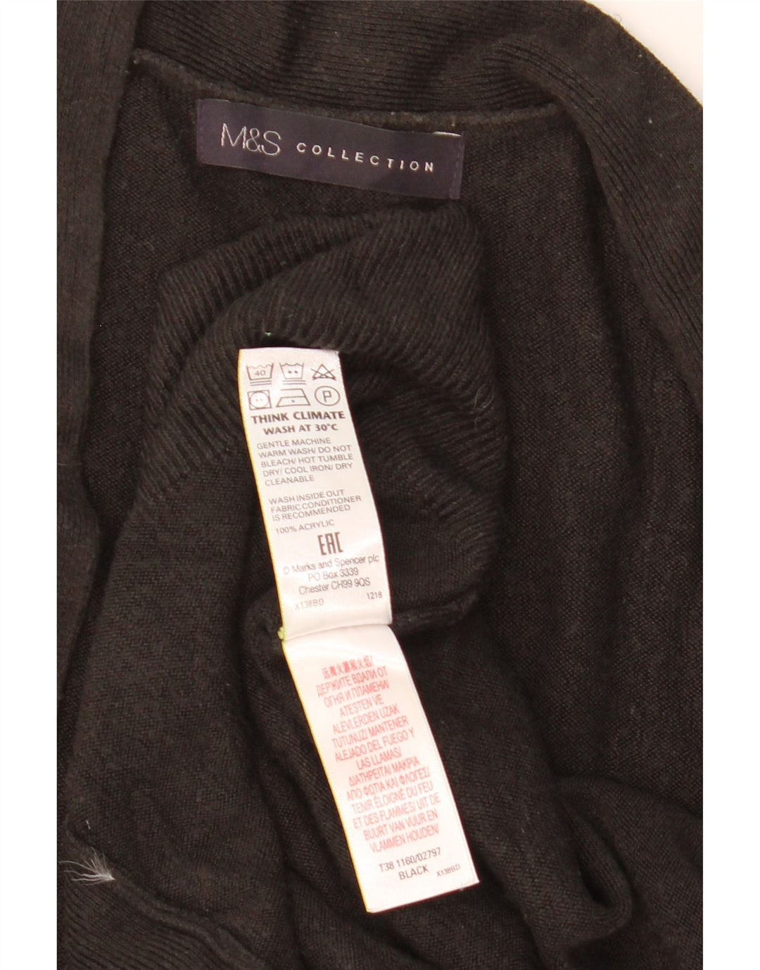 Suéter de cardigã aberto feminino Marks & Spencer Reino Unido 14 acrílico preto médio