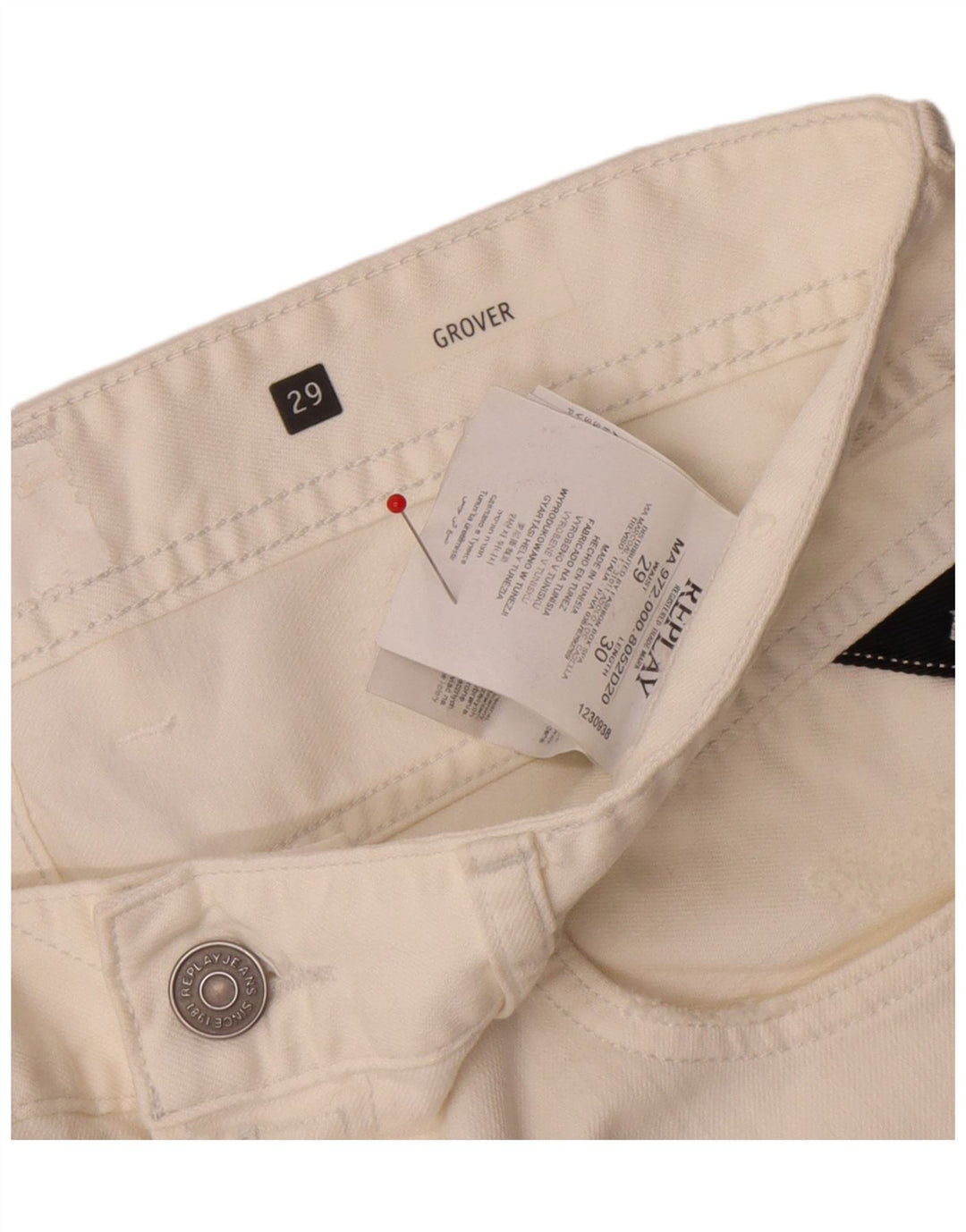 Replay feminino Grover Slim Jeans W29 L30 algodão branco
